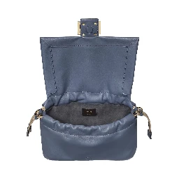 Mamma Baguette Medium Blue Shoulder Bag with FF Closure on the Front in Leather Woman