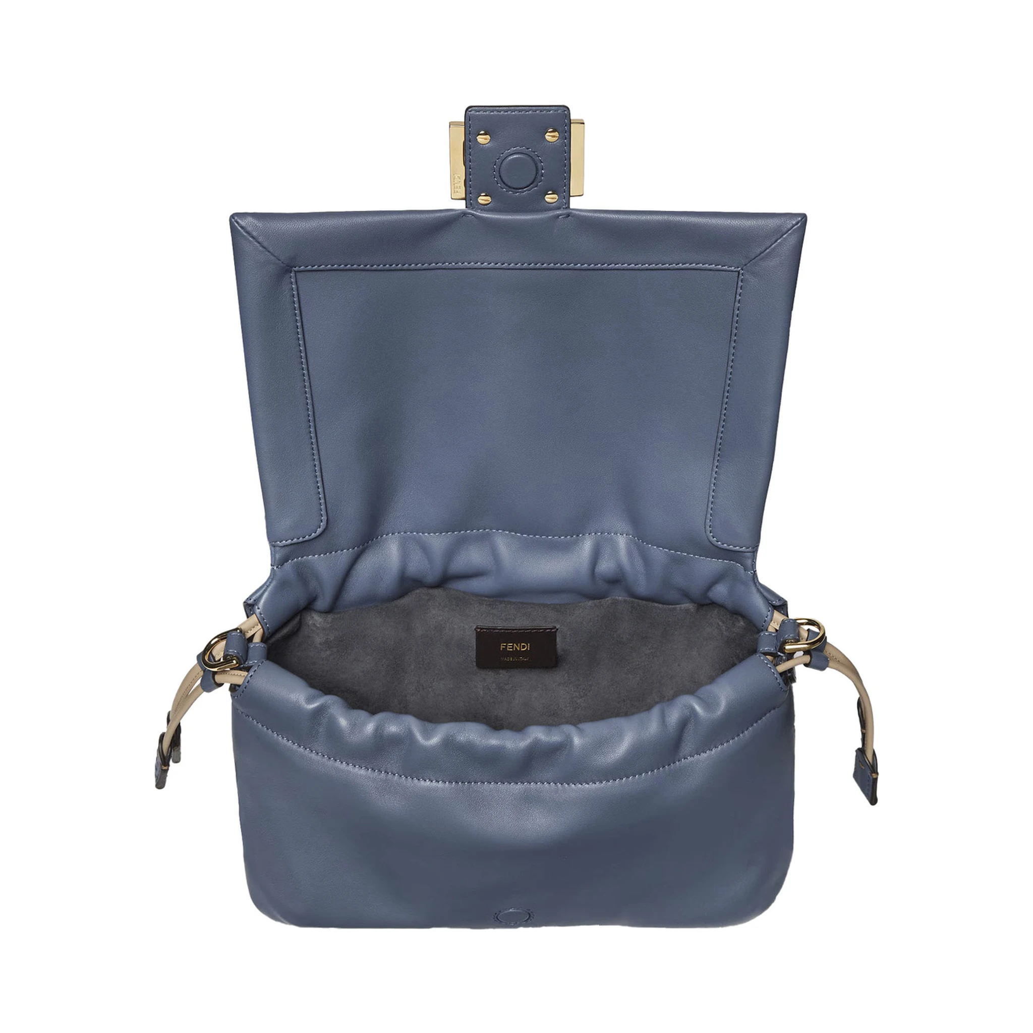 Mamma Baguette Medium Blue Shoulder Bag with FF Closure on the Front in Leather Woman
