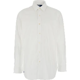 Custom Fit White Shirt with Pointed Collar and Contrasting Pony Embroidery on the Side in Cotton Man