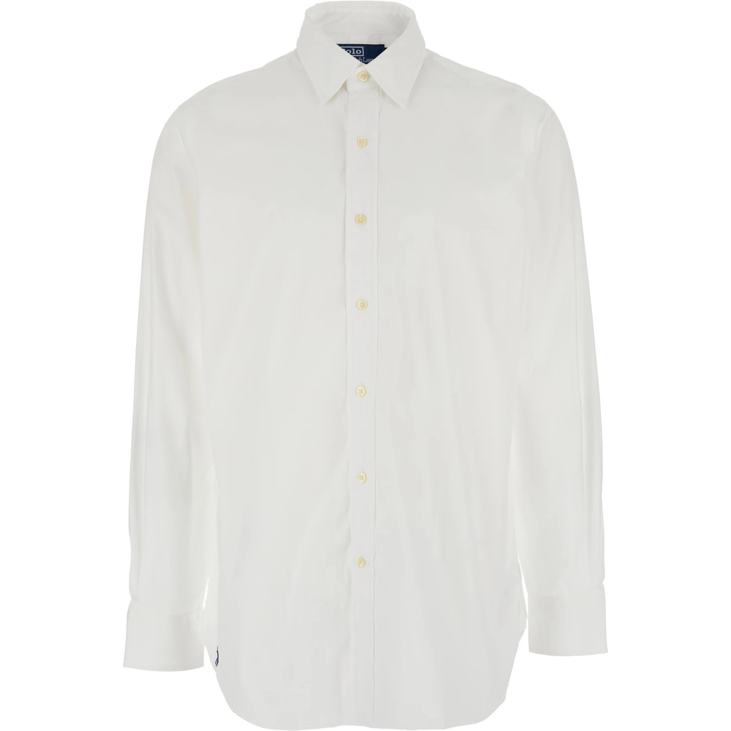 Custom Fit White Shirt with Pointed Collar and Contrasting Pony Embroidery on the Side in Cotton Man