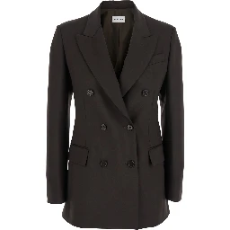 Brown Double-Breasted Jacket with Notched Revers in Wool Blend Woman
