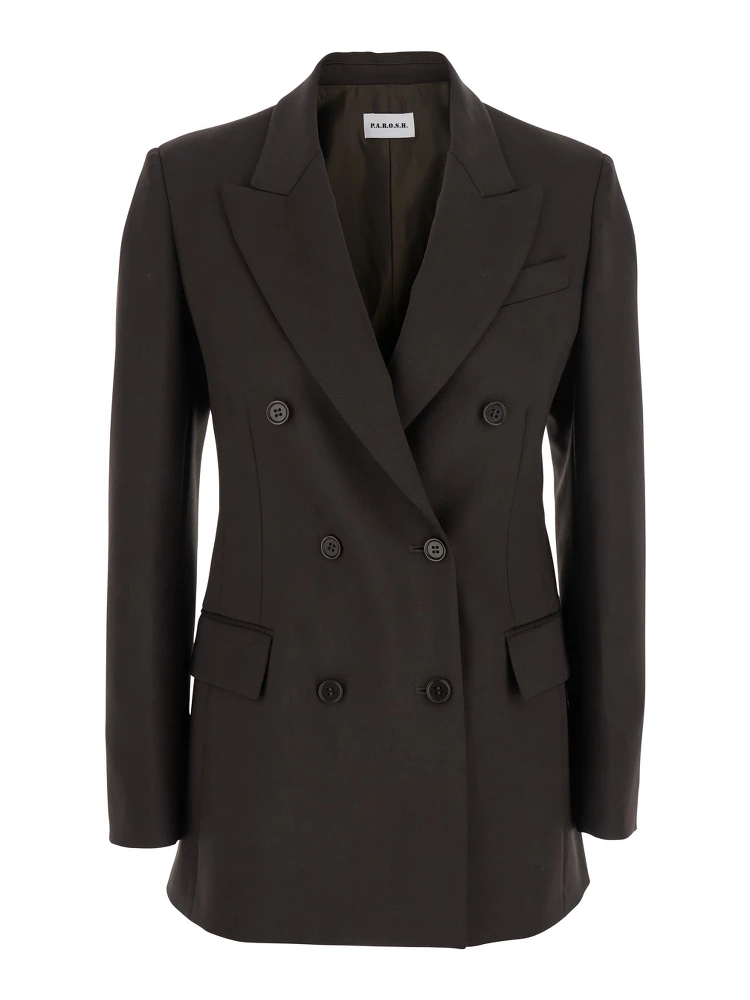 Brown Double-Breasted Jacket with Notched Revers in Wool Blend Woman