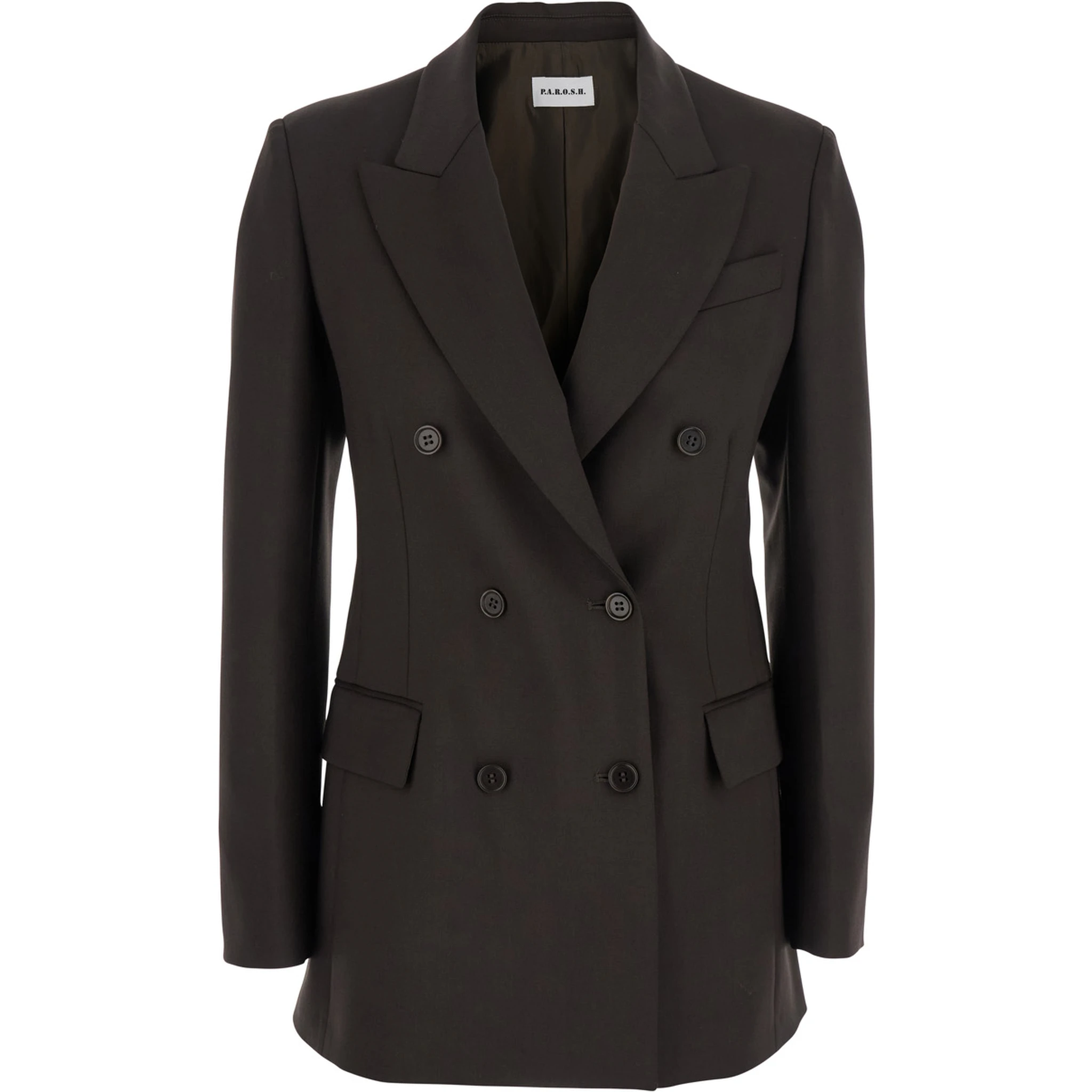 Brown Double-Breasted Jacket with Notched Revers in Wool Blend Woman