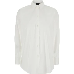 White Shirt with Classic Collar in Cotton Blend Stretch Woman