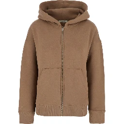 Julia Beige Sweatshirt with Fixed Hood and Dropped Shoulders in Cotton Woman