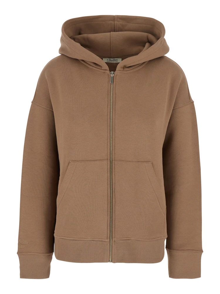 Julia Beige Sweatshirt with Fixed Hood and Dropped Shoulders in Cotton Woman
