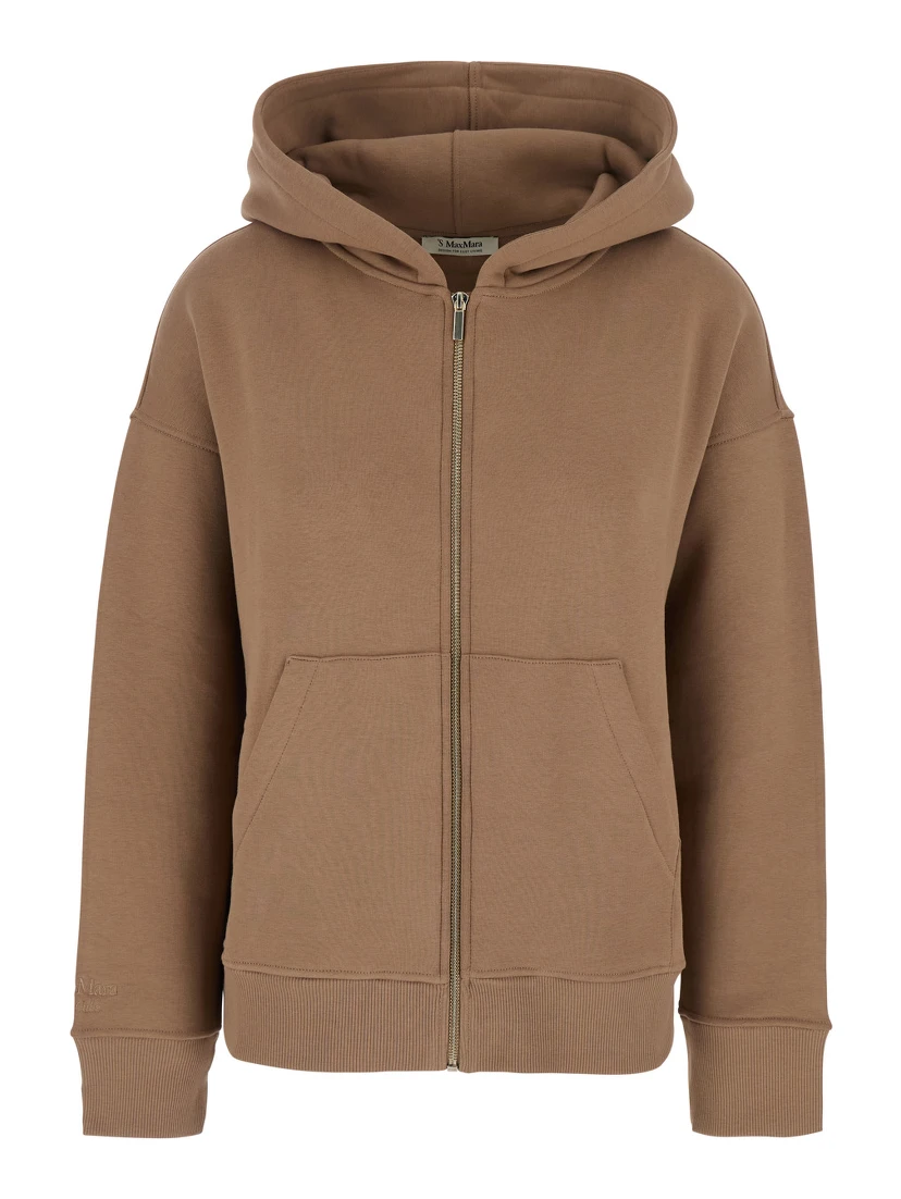 Julia Beige Sweatshirt with Fixed Hood and Dropped Shoulders in Cotton Woman