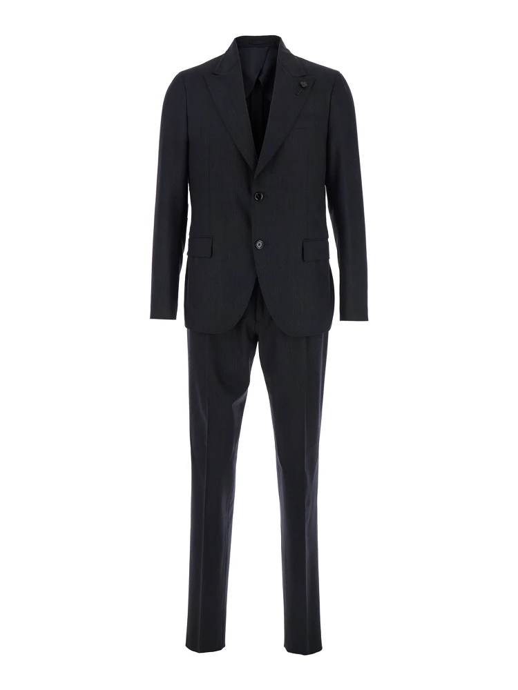 Grey Single-Breasted Suit with Classic Revers in Flanel Man