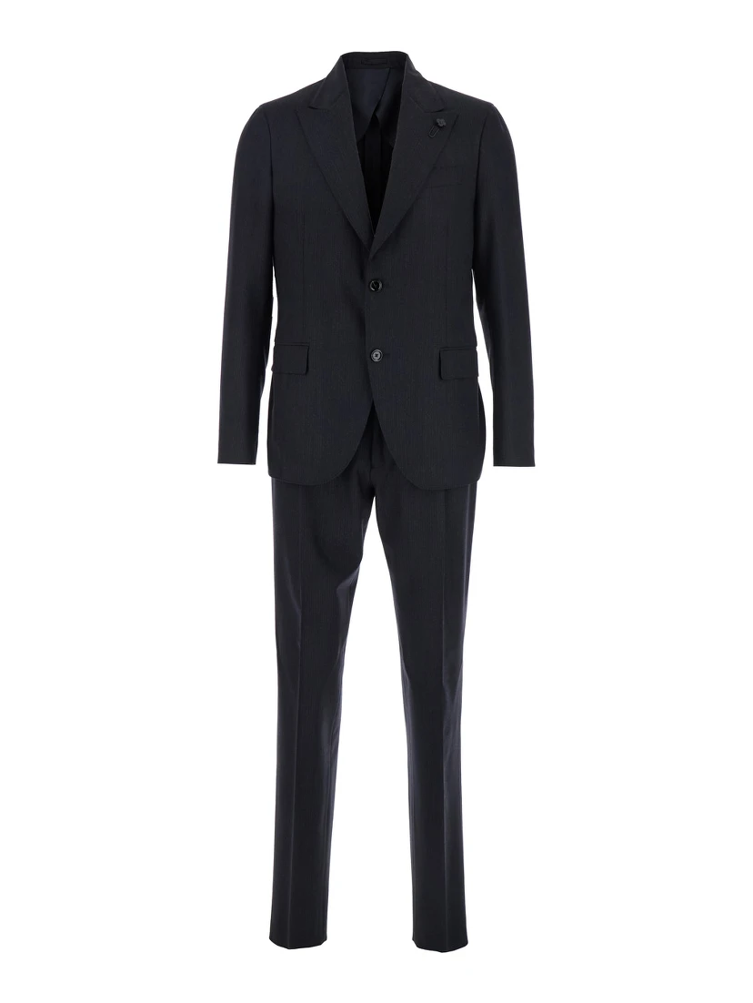 Grey Single-Breasted Suit with Classic Revers in Flanel Man
