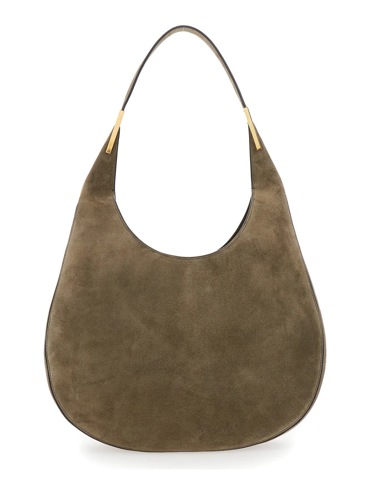 Brown Shoulder Bag with Open Top in Suede Woman