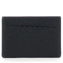 Black Card Holder with Four Rear Stitchings in Leather Woman