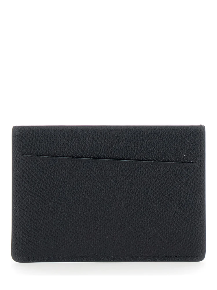 Black Card Holder with Four Rear Stitchings in Leather Woman