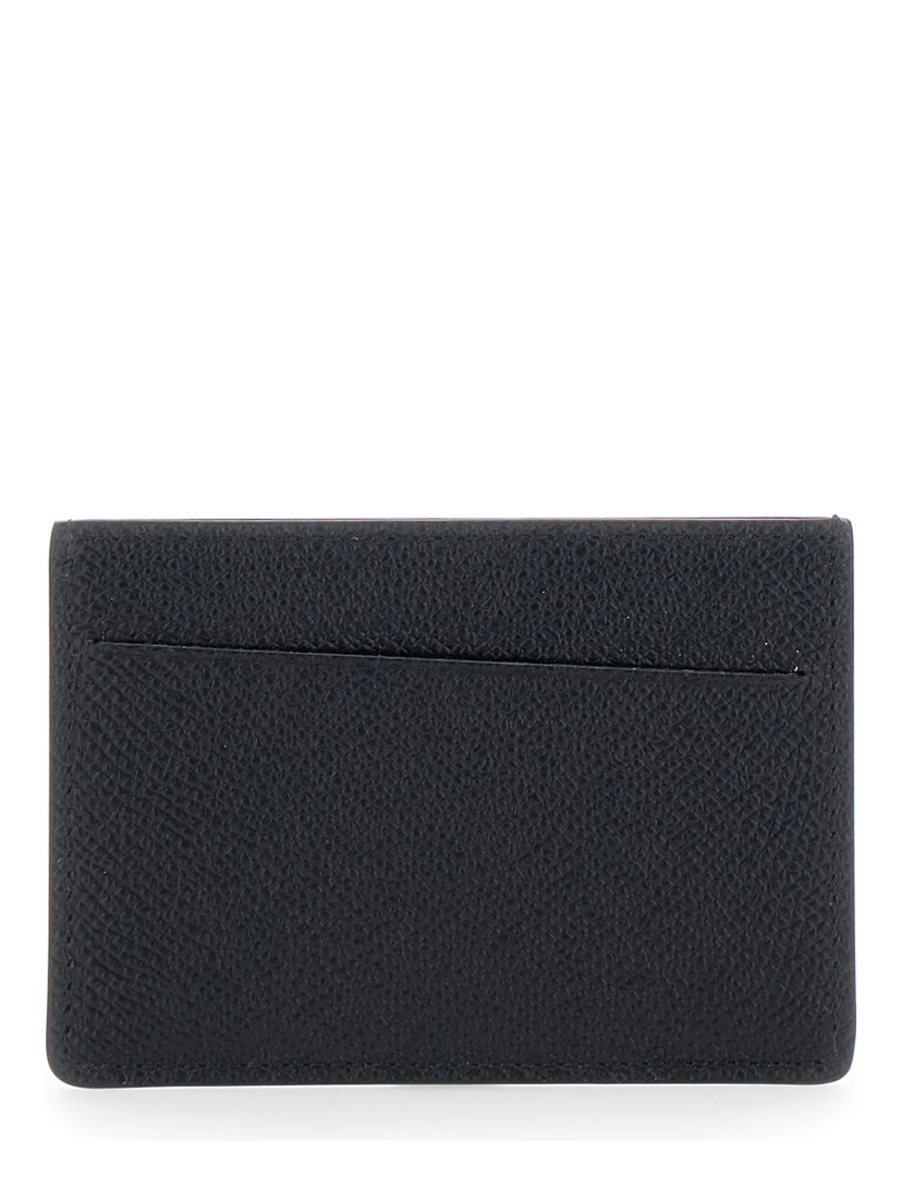 Black Card Holder with Four Rear Stitchings in Leather Woman