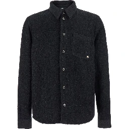 Black Shirt with Classic Collar and Logo Plaque on the Front in Fabric Man