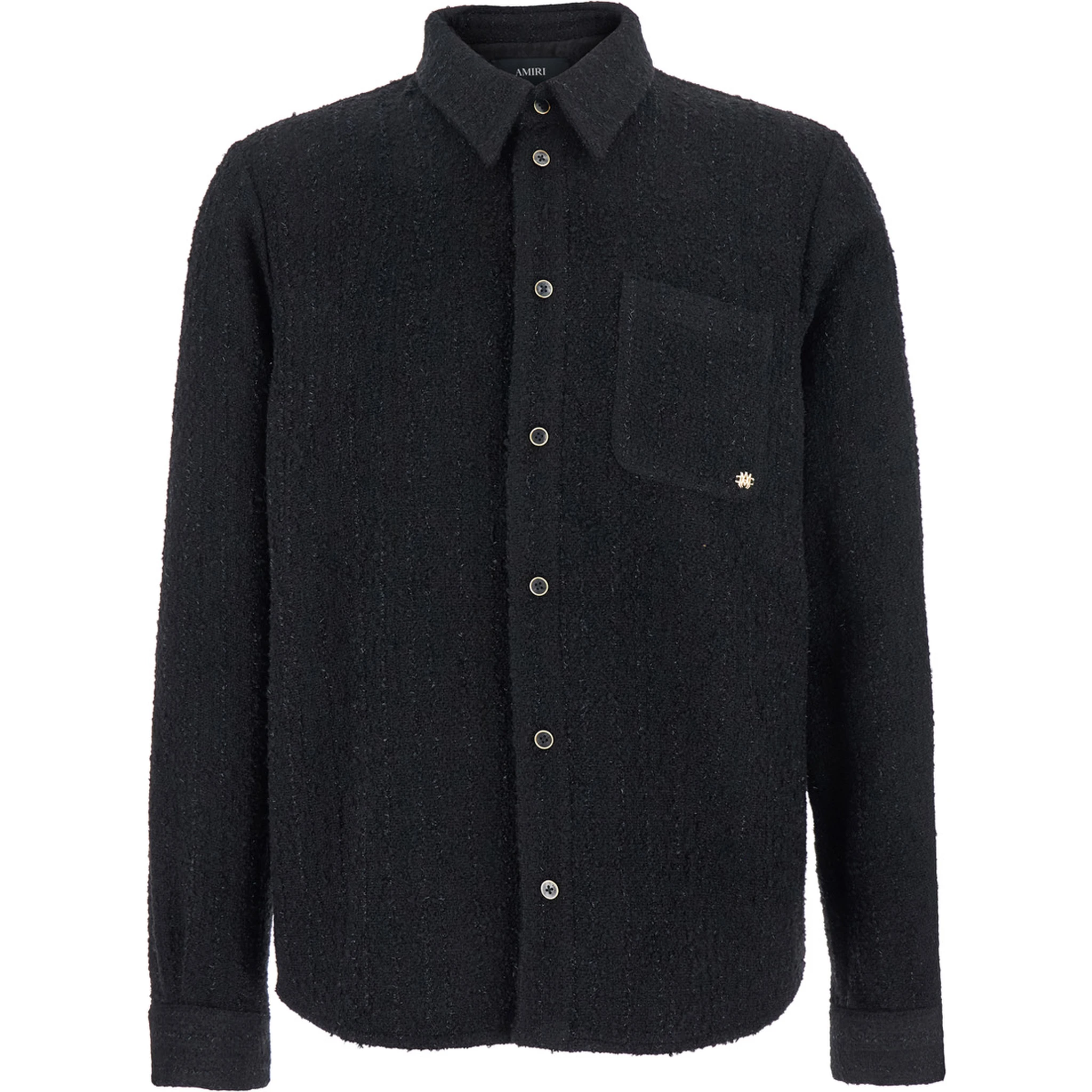 Black Shirt with Classic Collar and Logo Plaque on the Front in Fabric Man