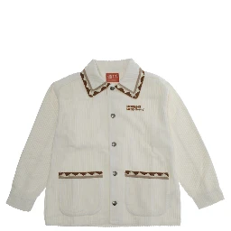 Dora White Jacket with Classic Collar and Two Front Patch Pockets in Corduroy Girl