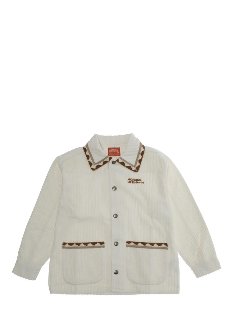 Dora White Jacket with Classic Collar and Two Front Patch Pockets in Corduroy Girl