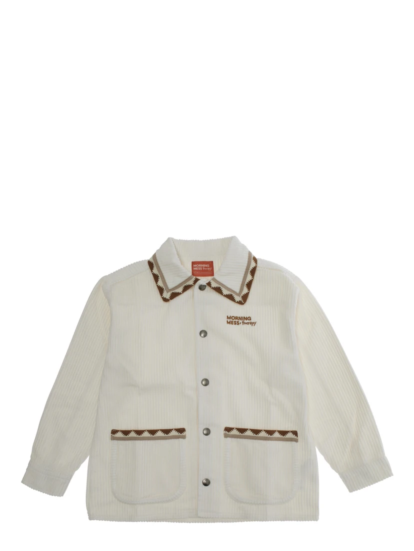 Dora White Jacket with Classic Collar and Two Front Patch Pockets in Corduroy Girl