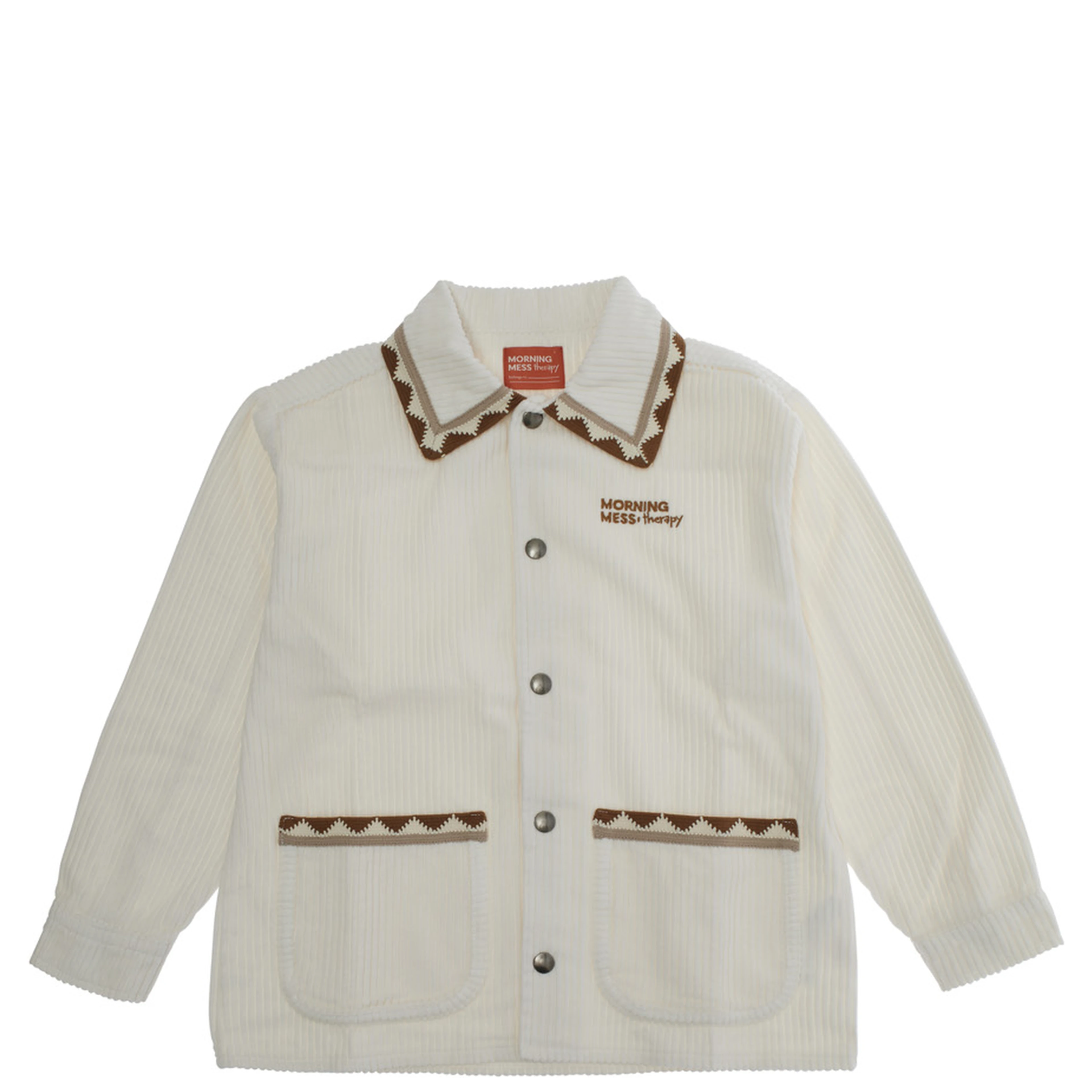 Dora White Jacket with Classic Collar and Two Front Patch Pockets in Corduroy Girl