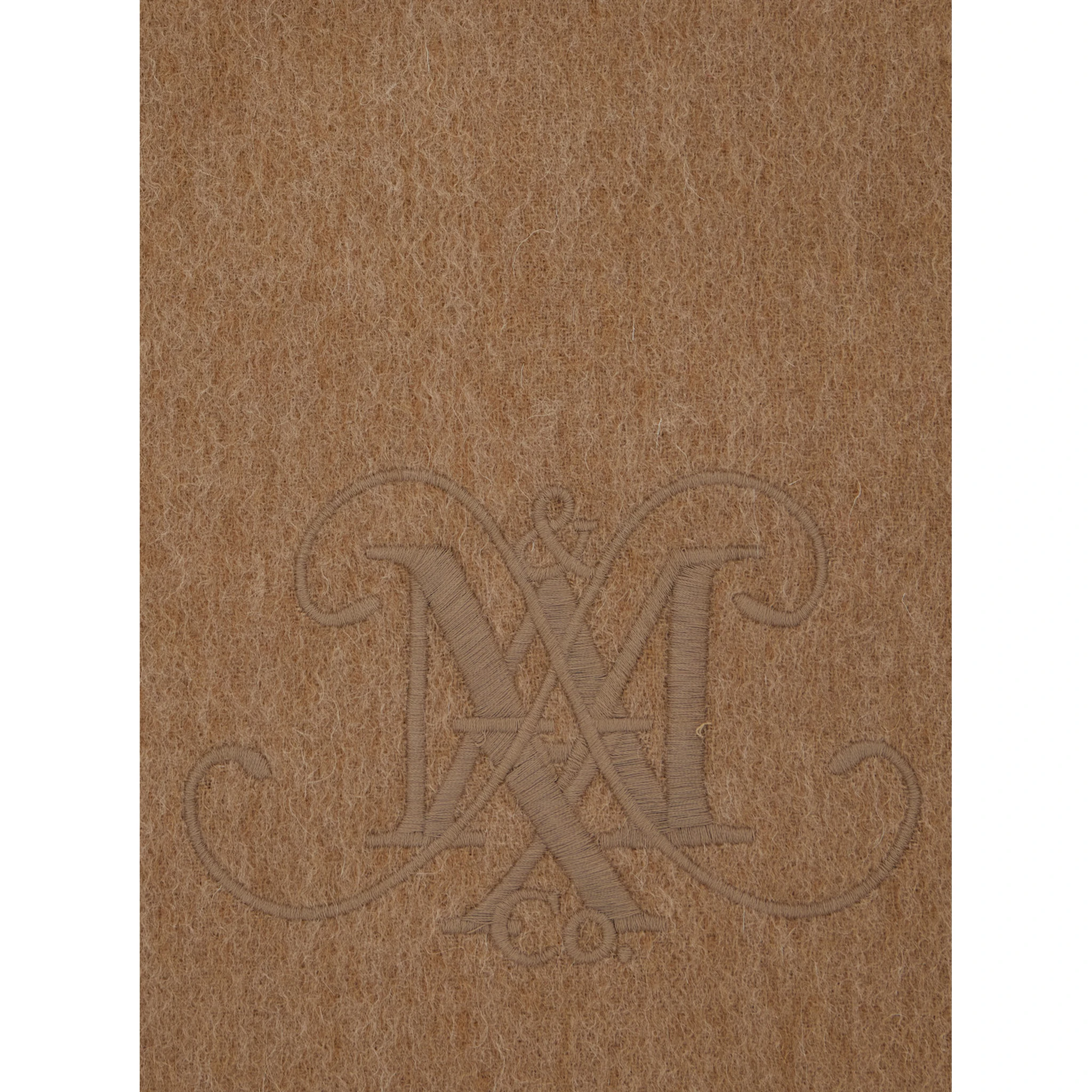 Beige Scarf with Logo Embroidery on the Front and Fringed Hem in Wool Girl