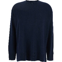 Verona Blue Sweater with Dropped Shoulders in Wool Woman