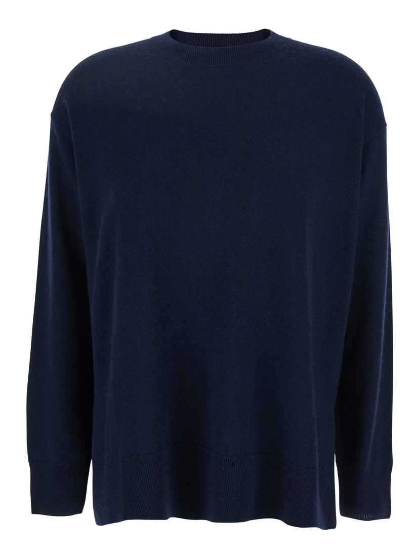 Verona Blue Sweater with Dropped Shoulders in Wool Woman