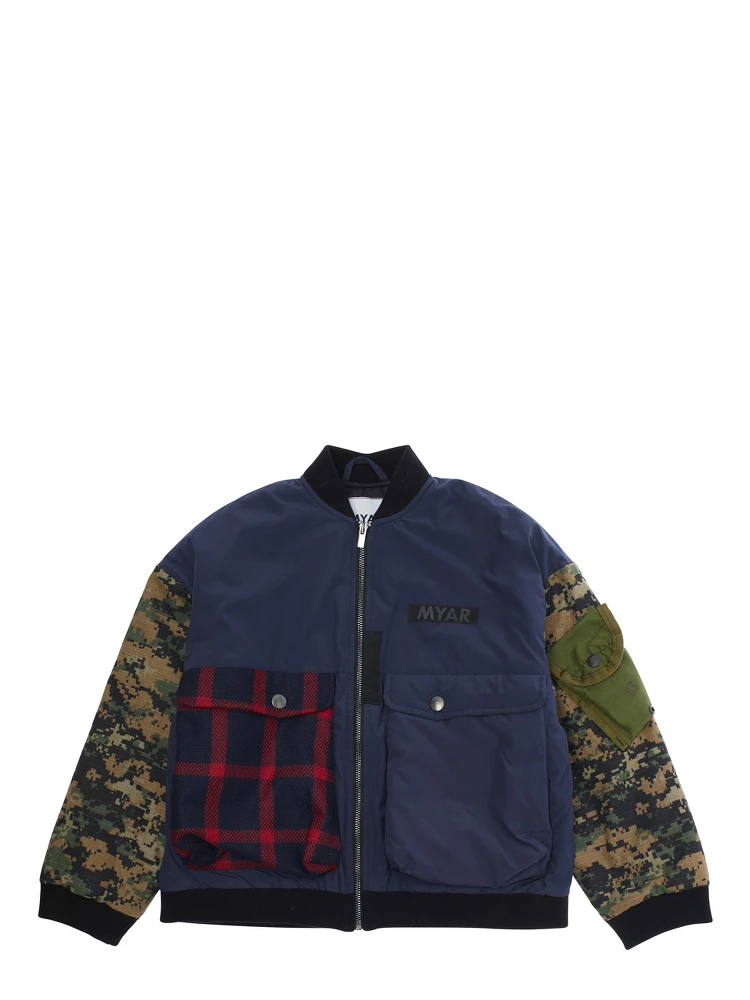 Multicolor Jacket with Sleeves with Military Motif and One Front Pocket with Check Motif in Fabric Boy