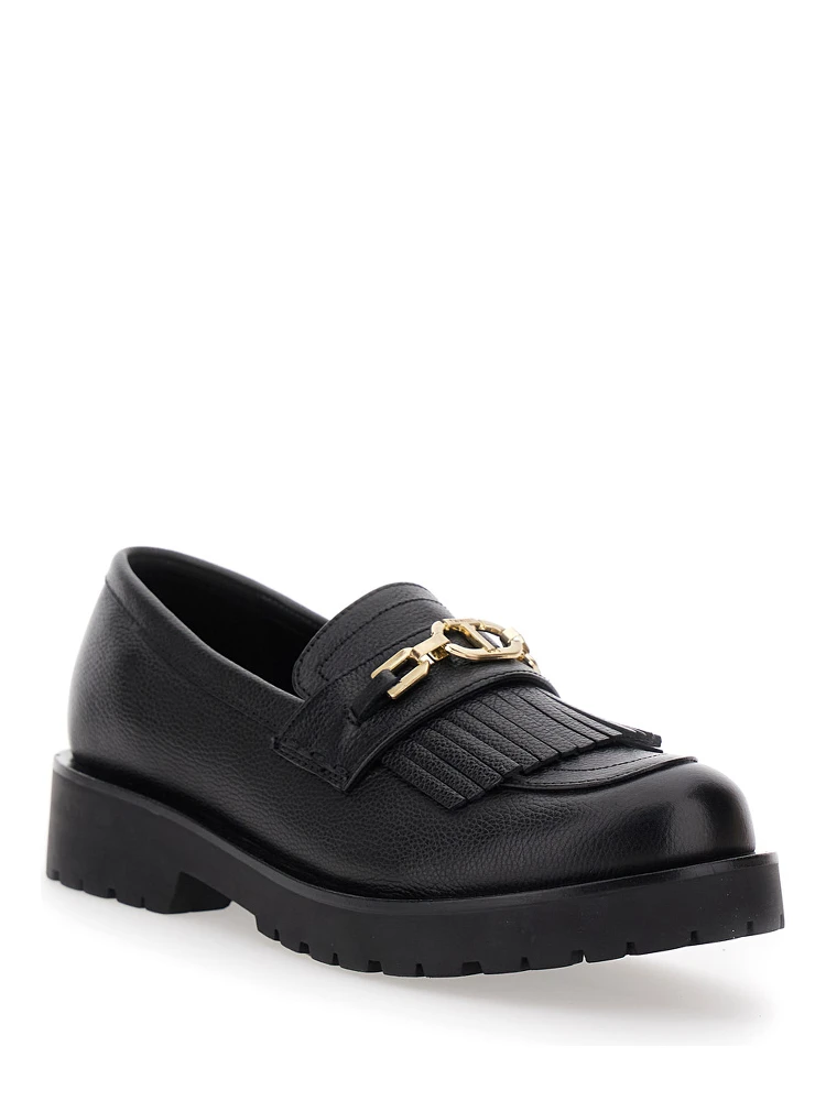 Black Loafers with Platform and Metallic Logo in Leather Woman alternative