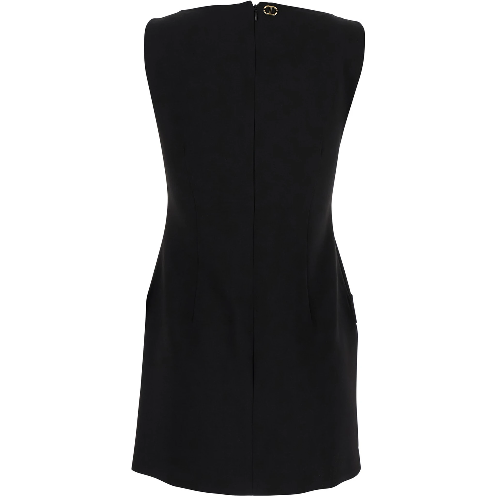 Black Crewneck Mini Dress with Bow Detail on the Front and Logo Plaque on the Rear in Tech Fabric Stretch Woman