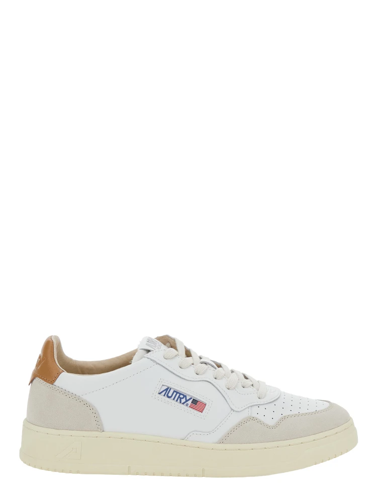 Medalist Low White Sneakers with Navy Blue Heel Tab in Leather Man