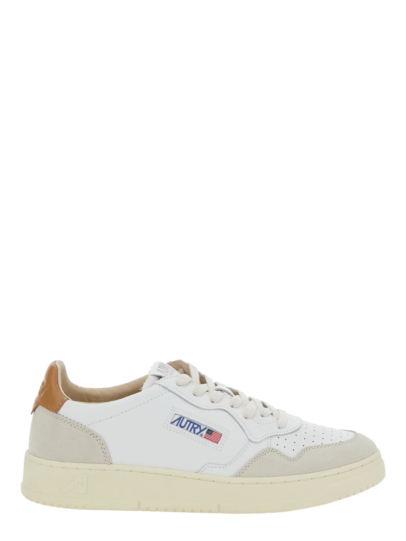Medalist Low White Sneakers with Navy Blue Heel Tab in Leather Man