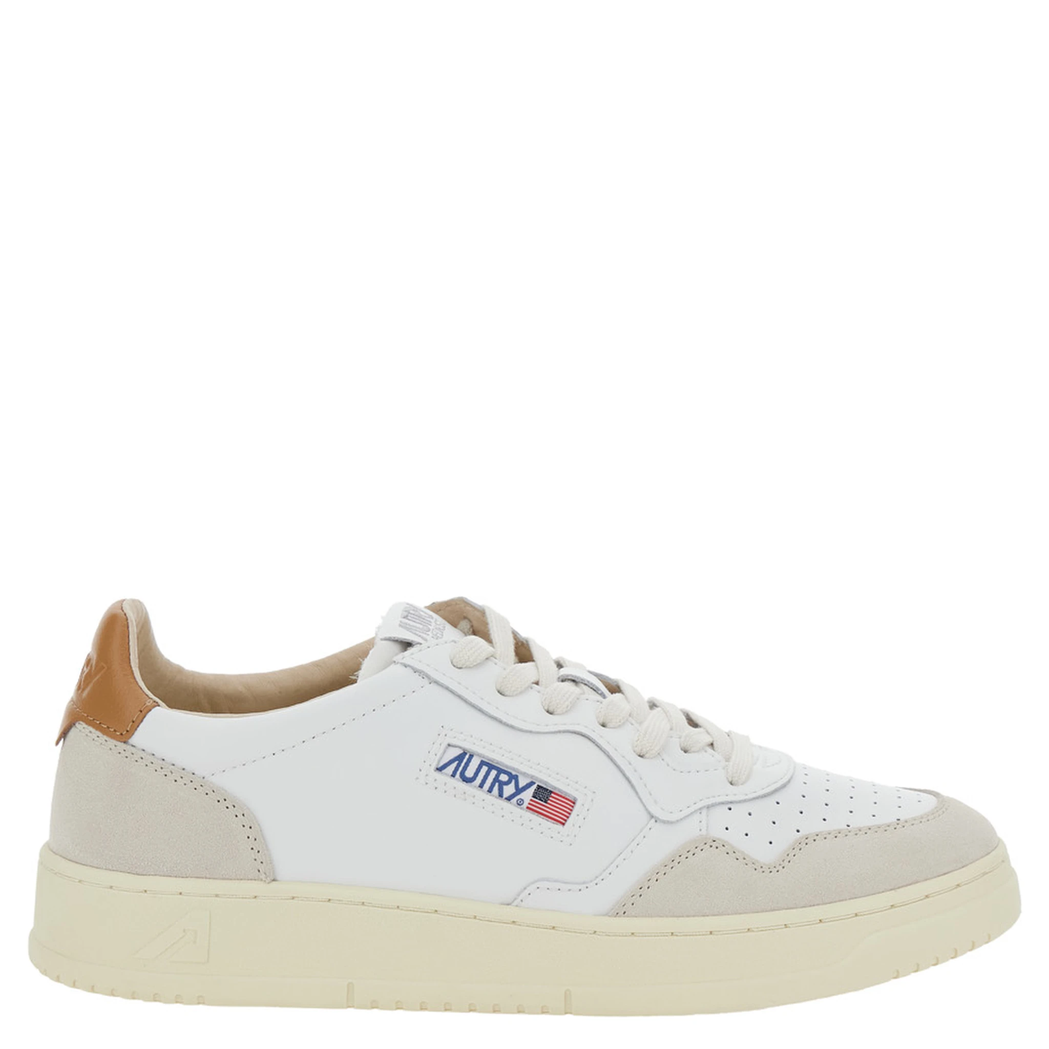 Medalist Low White Sneakers with Navy Blue Heel Tab in Leather Man