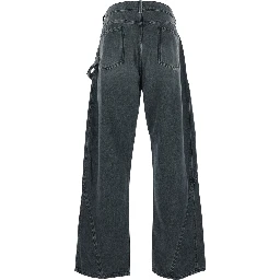 Grey Jeans with Logo Patch on the Front and Embroidered Logo on the Pocket in Cotton MAn