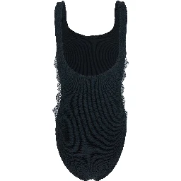 Tiffany Black Swimsuit with Square Neckline and Bow Details on the Side in Tech Fabric Stretch Woman