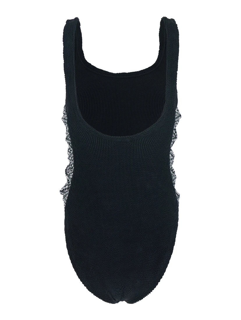 Tiffany Black Swimsuit with Square Neckline and Bow Details on the Side in Tech Fabric Stretch Woman