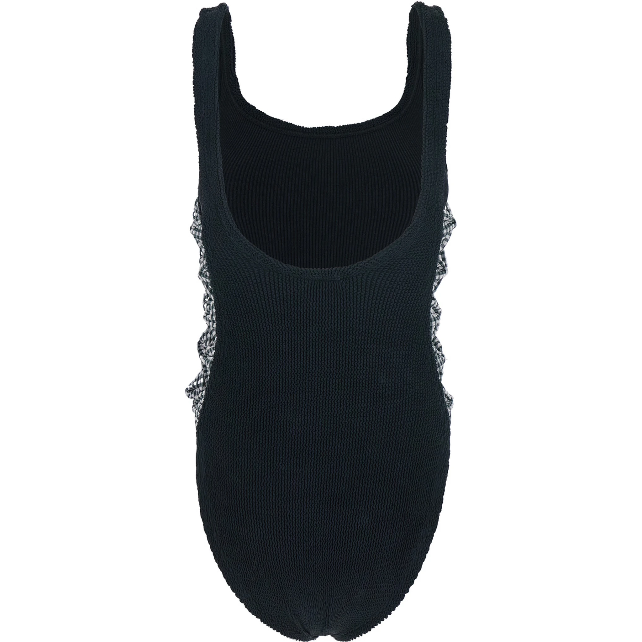 Tiffany Black Swimsuit with Square Neckline and Bow Details on the Side in Tech Fabric Stretch Woman