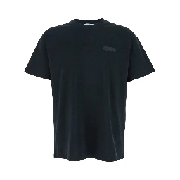 Black Crewneck T-Shirt with Logo Patch on the Front in Cotton Man