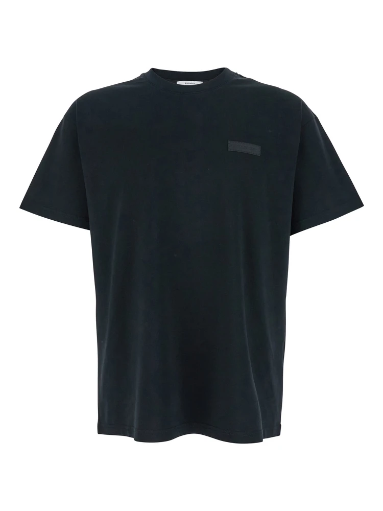 Black Crewneck T-Shirt with Logo Patch on the Front in Cotton Man
