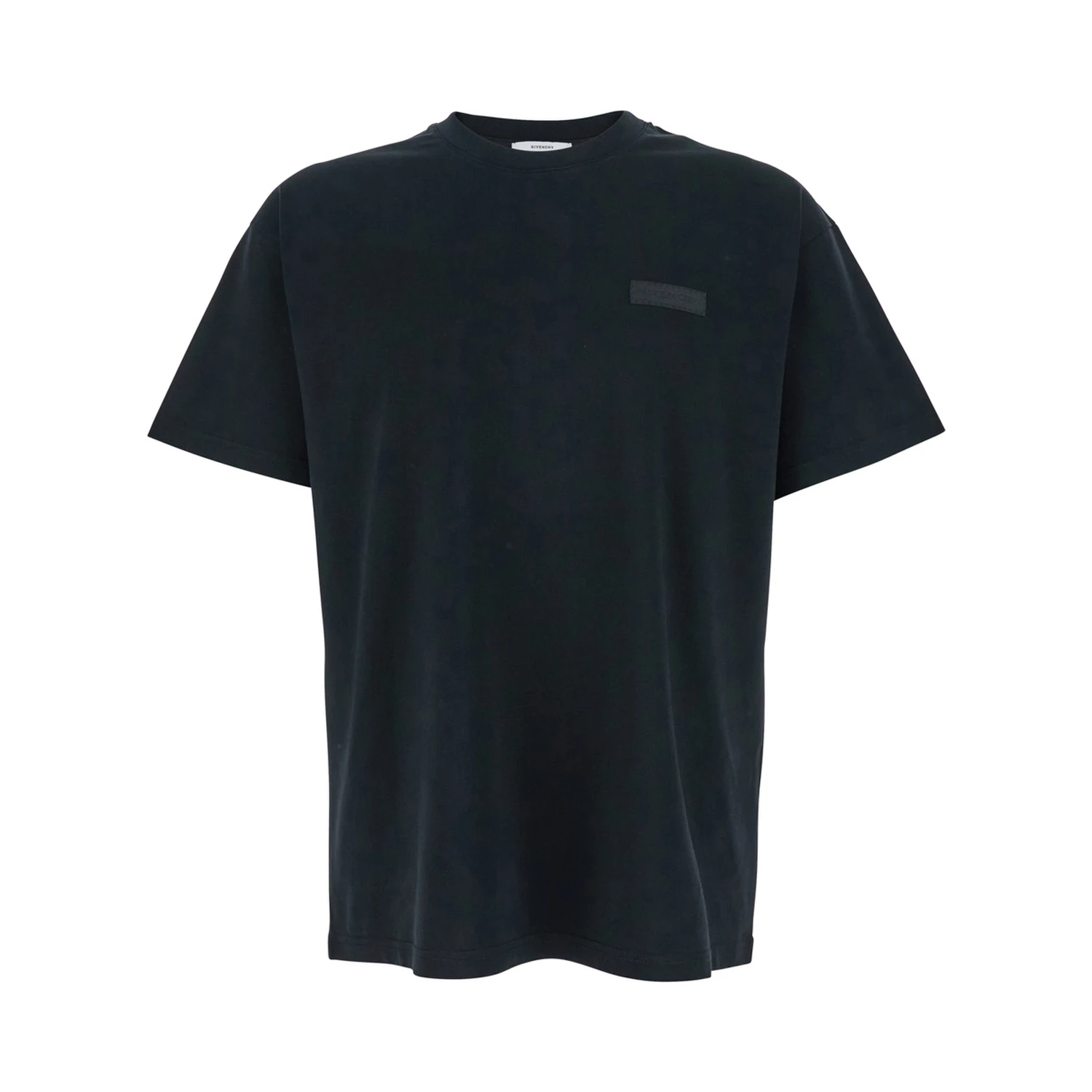 Black Crewneck T-Shirt with Logo Patch on the Front in Cotton Man