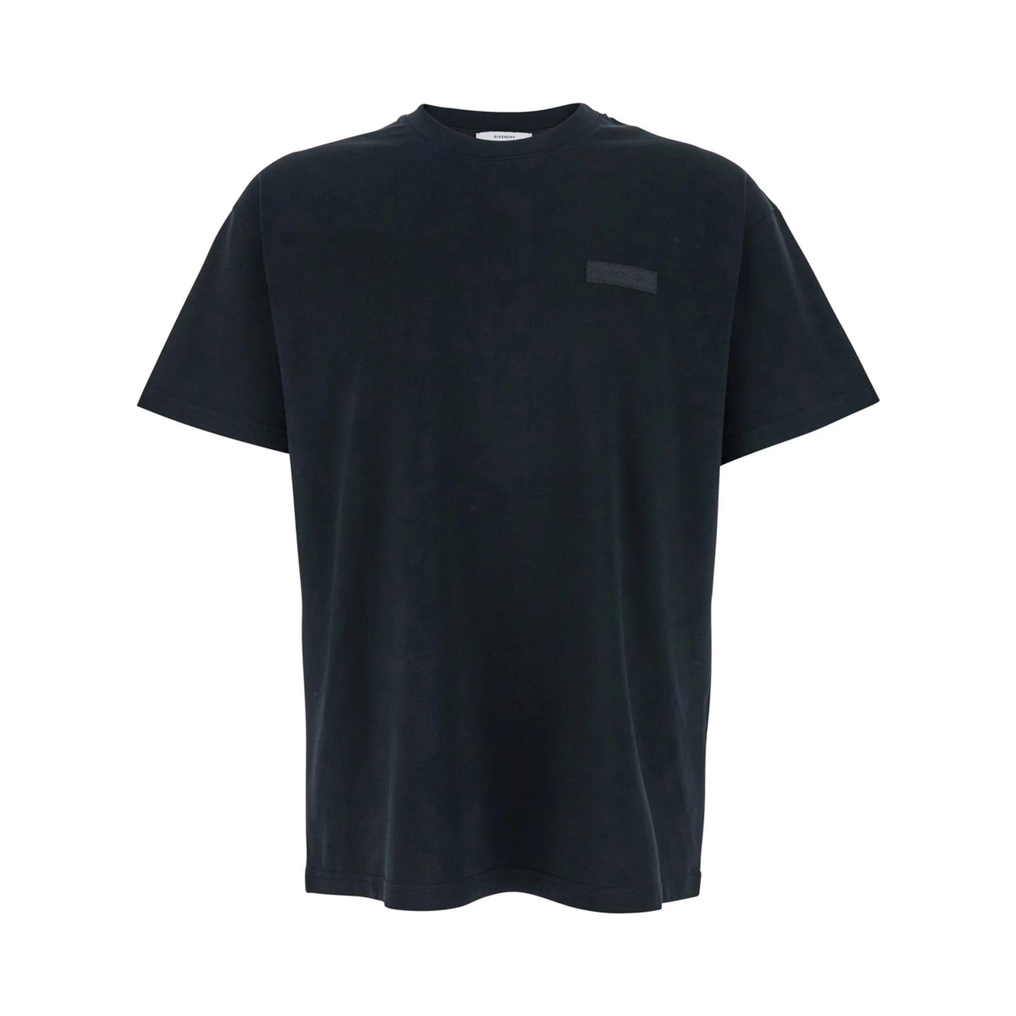 Black Crewneck T-Shirt with Logo Patch on the Front in Cotton Man