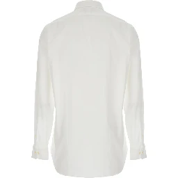Custom Fit White Shirt with Pointed Collar and Contrasting Pony Embroidery on the Side in Cotton Man
