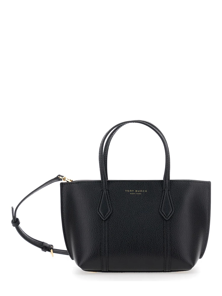 Perry Black Handbag with Adjustable and Removable Shoulder Strap and Embossed Logo Lettering on the Front in Grained Leather Woman