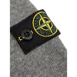 Grey Crewneck Sweater with Logo Patch on the Sleeve in Ribbed Trims in Wool and Cashmere Blend Boy