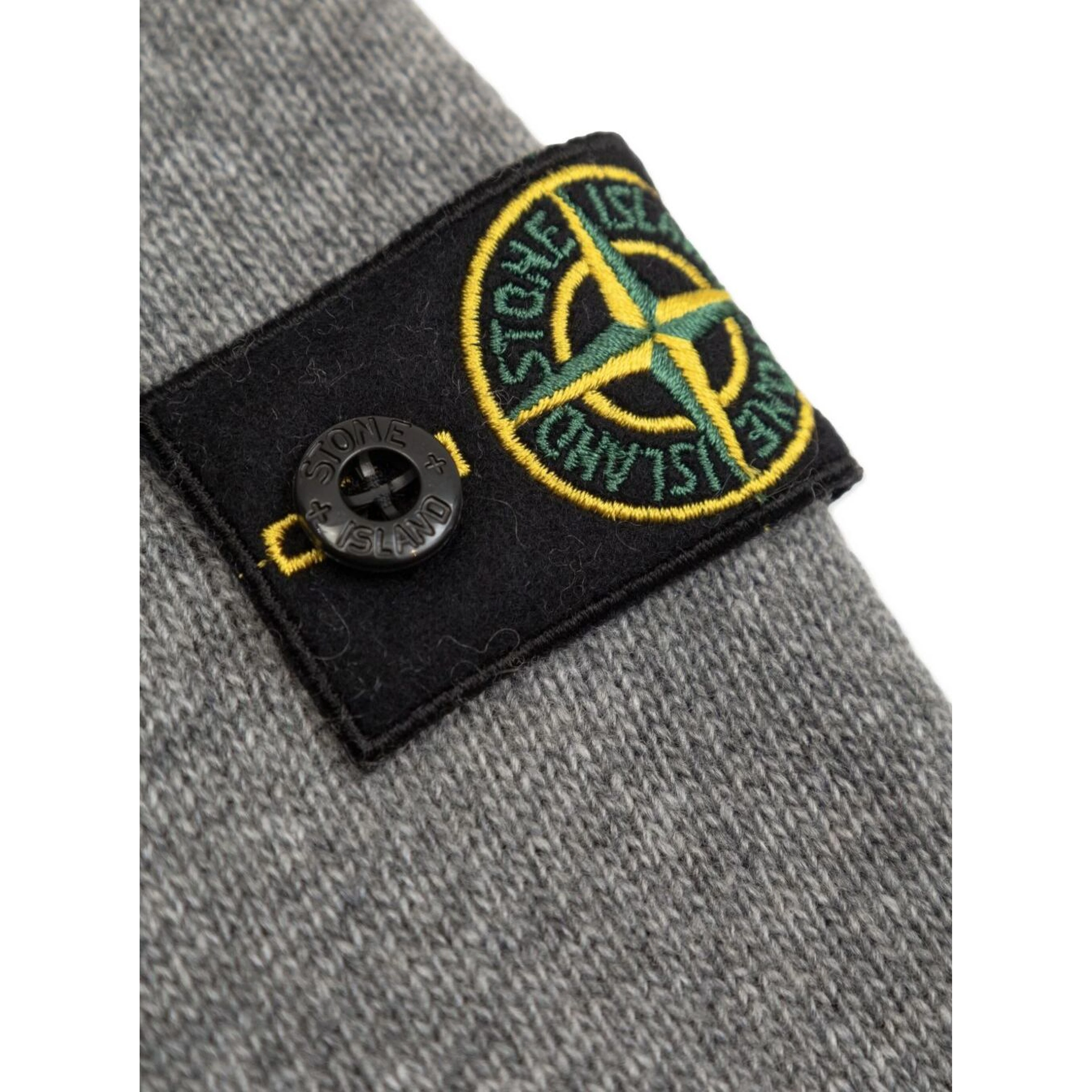 Grey Crewneck Sweater with Logo Patch on the Sleeve in Ribbed Trims in Wool and Cashmere Blend Boy