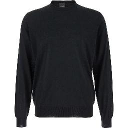 كنزة صوفية سوداء برقبة دائرية وحواف مضلعة للرجال