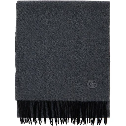 Grey Scarf with GG Patch on the Front and Fringed Hem in Cashmere Man