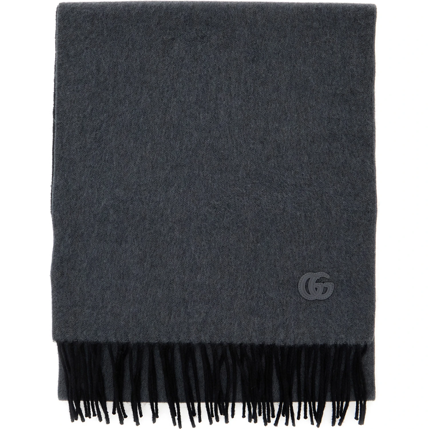 Grey Scarf with GG Patch on the Front and Fringed Hem in Cashmere Man