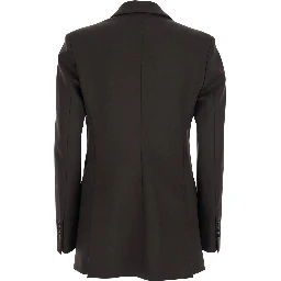 Brown Double-Breasted Jacket with Notched Revers in Wool Blend Woman