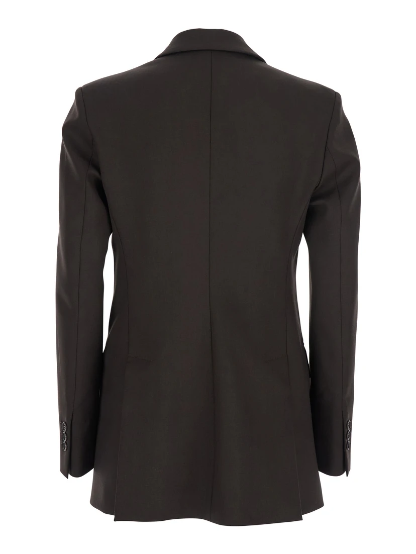 Brown Double-Breasted Jacket with Notched Revers in Wool Blend Woman