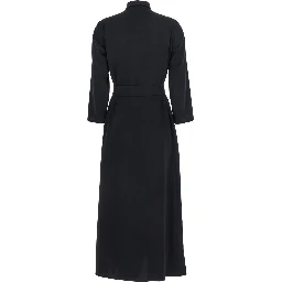 Black Long Dress with Classic Collar and Front Button Closure in Fabric Woman